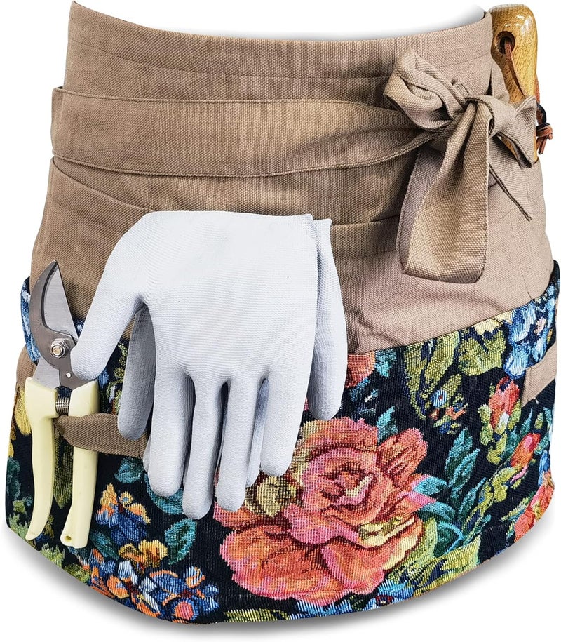 MILCIL Store Garden Apron for Woman, Serve Apron Cute, Flora Half Apron with 8 Pockets, Valentines Gift for Mom Wife Girlfriend - Image 4